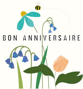 Posie - anniversaire fleurs bleues et tulipe