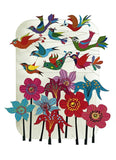 Carte découpée - Oiseaux et fleurs