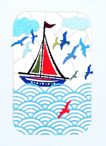 Carte découpée - Bateau et oiseaux