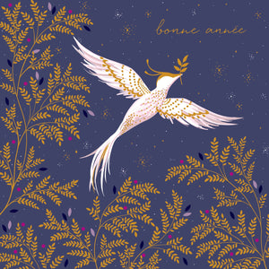 Sara Miller - "bonne année" oiseau sur fond pourpre