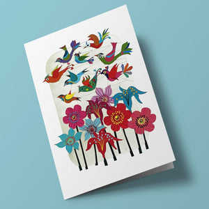 Carte découpée - Oiseaux et fleurs