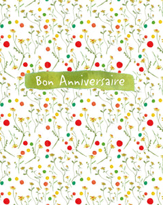 Plantable Card - "Bon anniversaire" - Polka Dots and Yellow Birthday Daisies