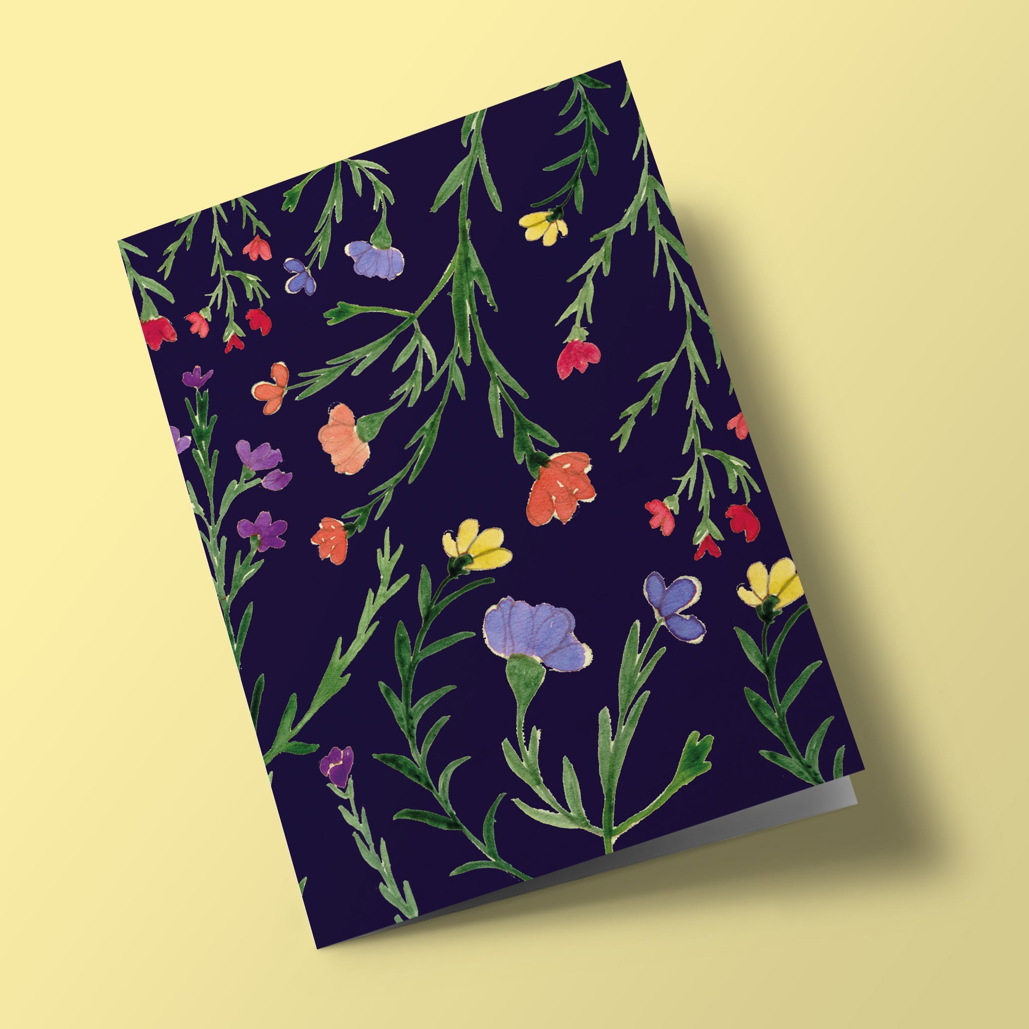 Carte à planter - Fleurs multicolores sur fond bleu foncé