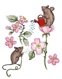 Plantable card - Mouse watering pink flowers