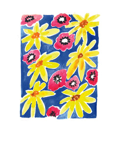 Plantable Card - Yellow and red flowers on a dark blue background