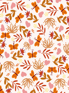 Once upon a time there was autumn - flowers, stems, hearts and butterflies on a white background
